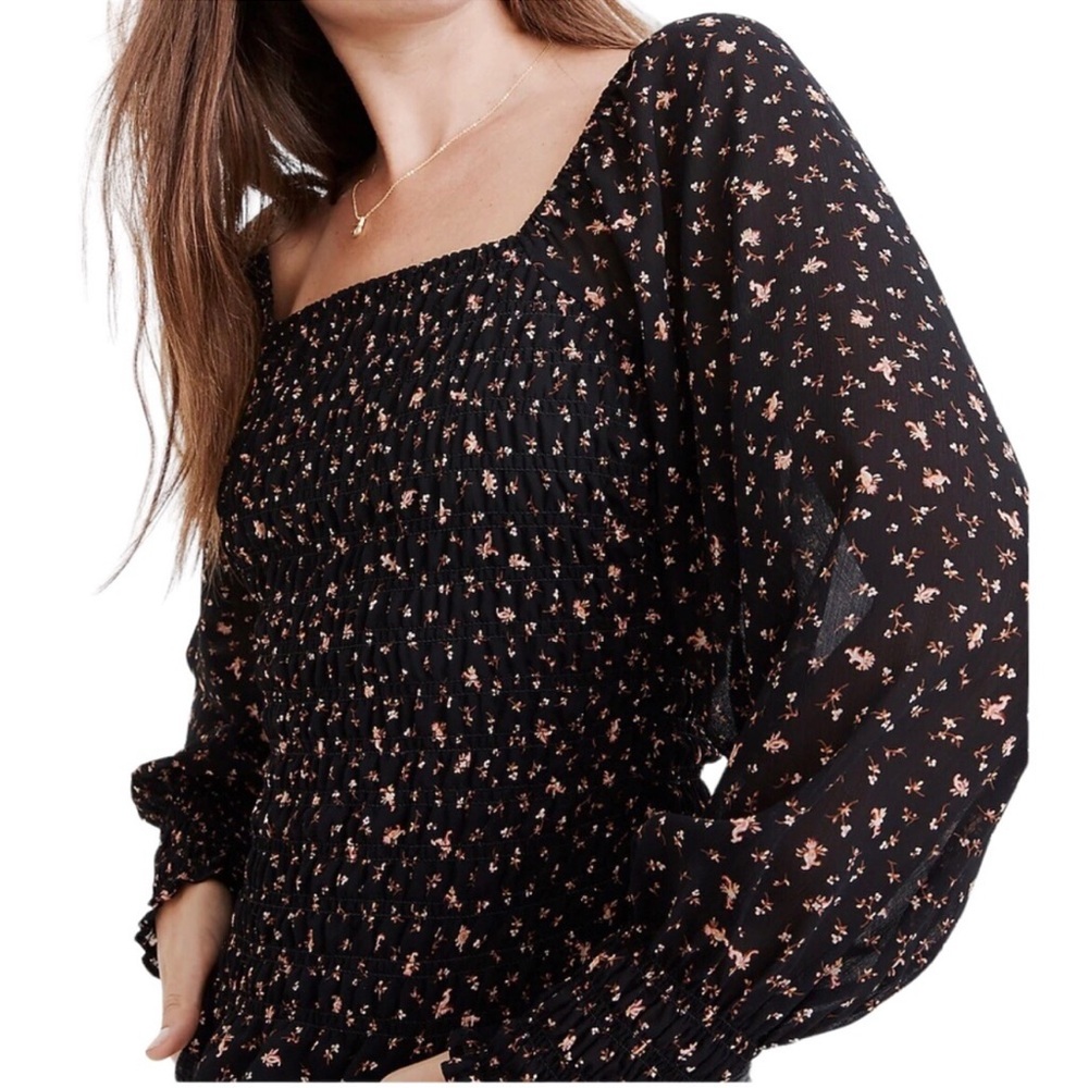 Madewell Resourced Georgette Lucie smocked bubble sleeve top